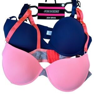 NWT Joe Boxer 2-pack Padded Underwire Push-Up Bras Size 38C Navy Pink